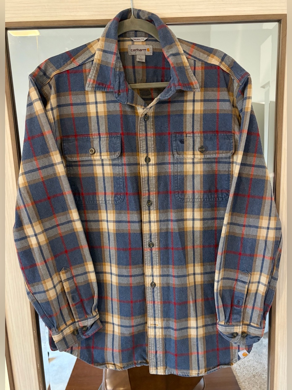 CARHARTT Original Fit Blue Plaid Cotton Twill Long Sleeve Shirt or Jacket Size L